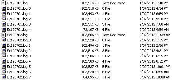 Directory Showing Daily Web Server Logs Broken Into 100MB Incremental Files