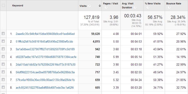 Google Analytics Hashed Keywords