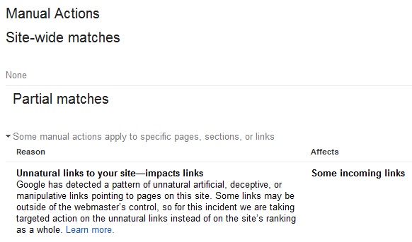 Google Webmaster Tools Manual Action Partial Match Unnatural Inbound Links